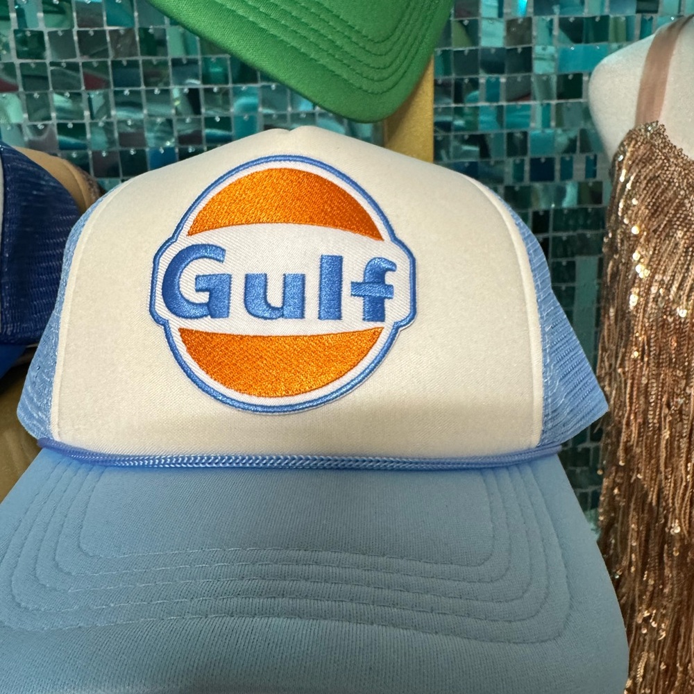 Gulf Logo Trucker Hat in Blue and White